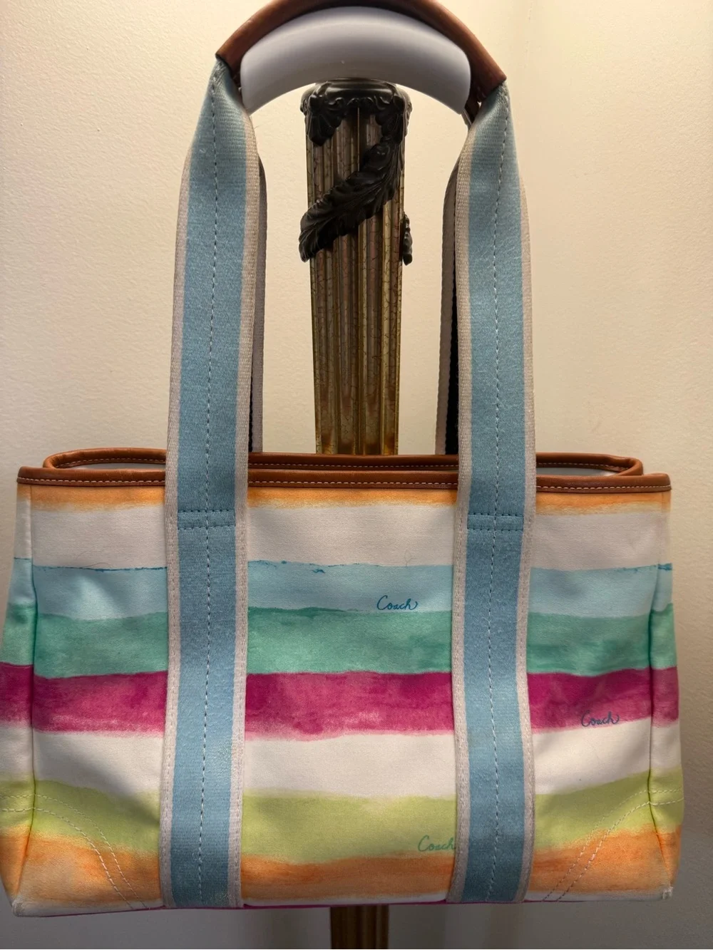 Coach Multicolor Striped Canvas Tote Bag